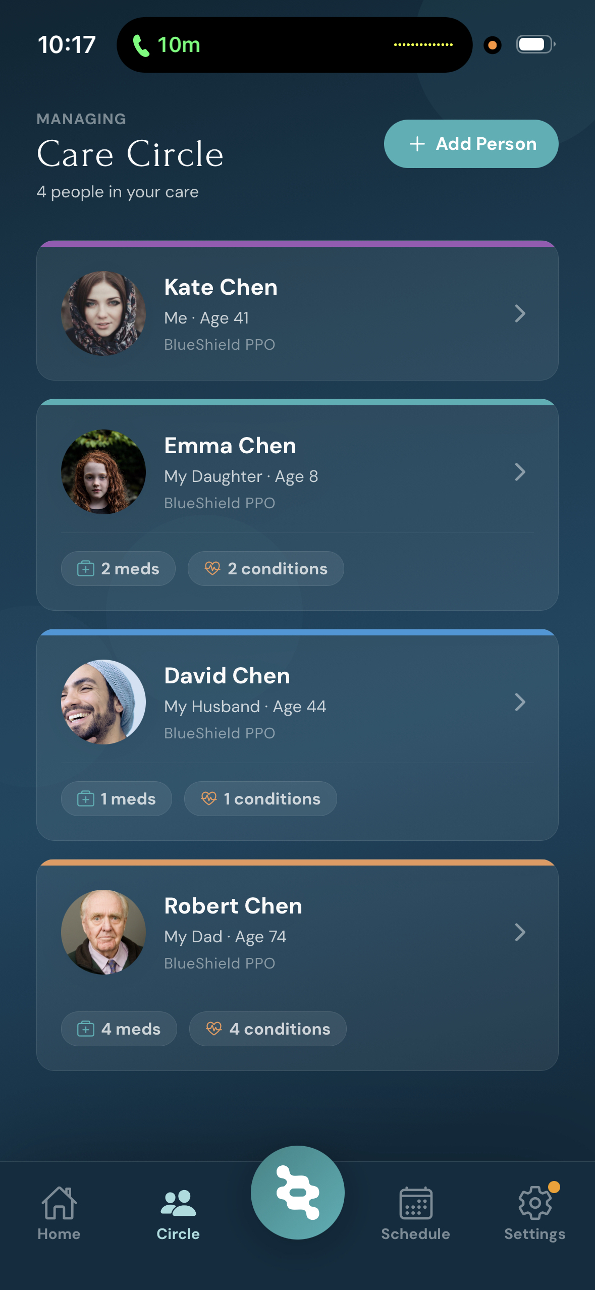 HealthVivo Care Circle screen