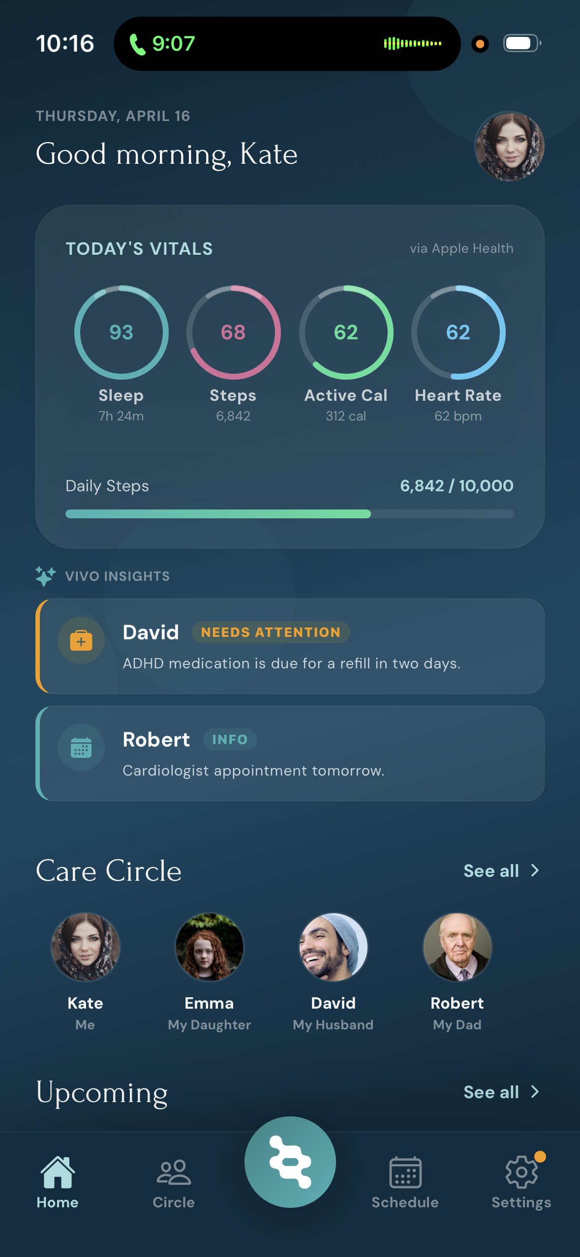 HealthVivo Home screen