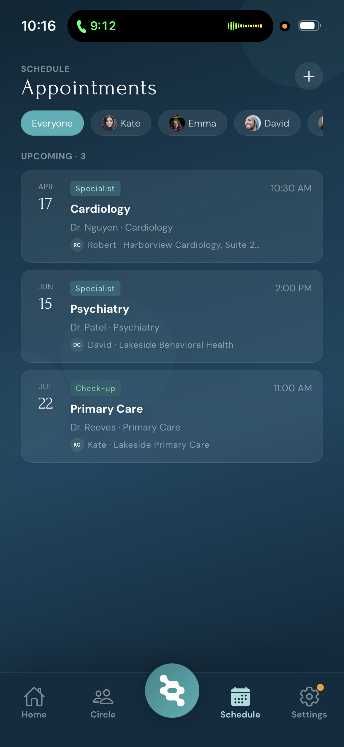 HealthVivo Schedule screen